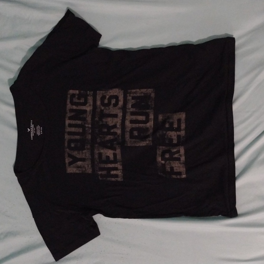 3 for 30 Soft Black "Young Hearts Run Free" T-Shirt from American Eagle